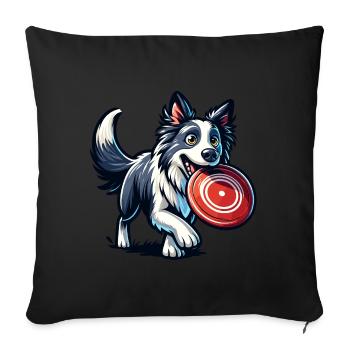A border collie happily plays with a frisbee - Sofa pillowcase 17,3'' x 17,3'' (45 x 45 cm) - black - Front