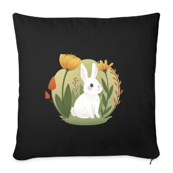 Garten-Hase mit Tulpe und anderen Blumen - Sofakissenbezug 45 x 45 cm - Schwarz - Vorne