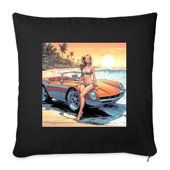 Fille avec voiture et nature de rêve 3 - Housse de coussin décorative 45 x 45 cm - noir - Devant