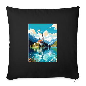 Lake Bled Slovenia Vintage Travel Poster Souvenir - Sofa pillowcase 17,3'' x 17,3'' (45 x 45 cm) - black - Front
