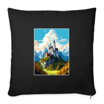 Château de Neuschwanstein Allemagne affiche de voyage - Housse de coussin décorative 45 x 45 cm - noir - Devant