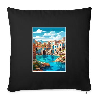 Crète Grèce Décoration Vintage Voyage Affiche WPA - Housse de coussin décorative 45 x 45 cm - noir - Devant