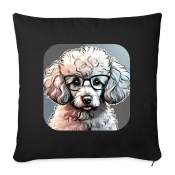 Niedlicher Zwergpudel mit Brille I - Sofakissenbezug 45 x 45 cm - Schwarz - Vorne