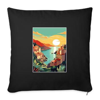 Cinque Terre Italy Decoration Patmos Travel Poster - Sofa pillowcase 17,3'' x 17,3'' (45 x 45 cm) - black - Front