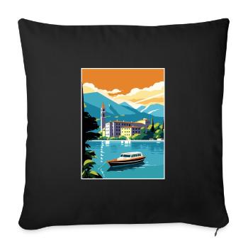Comer See Italien Dekoration Vintage Reiseposter - Sofakissenbezug 45 x 45 cm - Schwarz - Vorne