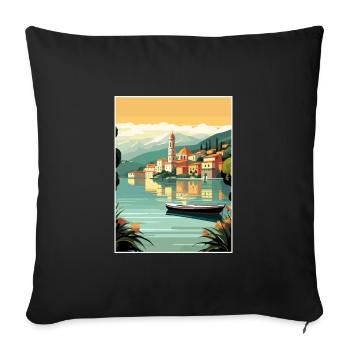 Comer See Italien Dekoration Vintage Reiseposter - Sofakissenbezug 45 x 45 cm - Schwarz - Vorne