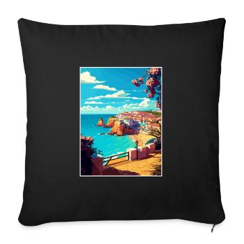 Albufeira Portugal Cascais Vintage Travel Poster - Sofa pillowcase 17,3'' x 17,3'' (45 x 45 cm) - black - Front