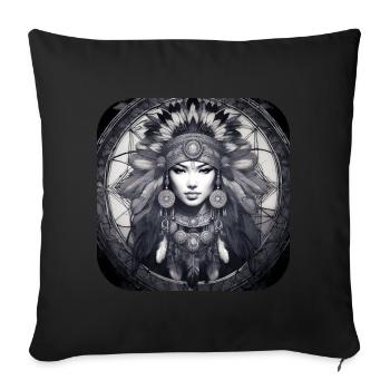 Chaman mystique avec plumes III - Housse de coussin décorative 45 x 45 cm - noir - Devant