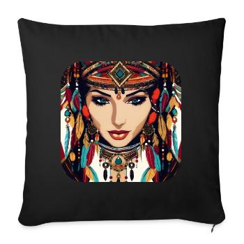 Chaman mystique avec plumes II - Housse de coussin décorative 45 x 45 cm - noir - Devant