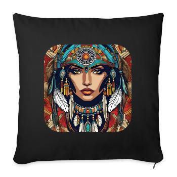Chaman mystique avec des plumes - Housse de coussin décorative 45 x 45 cm - noir - Devant