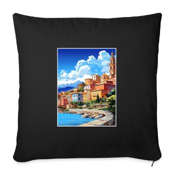 Menton France Vintage voyage affiche WPA Souvenir - Housse de coussin décorative 45 x 45 cm - noir - Devant