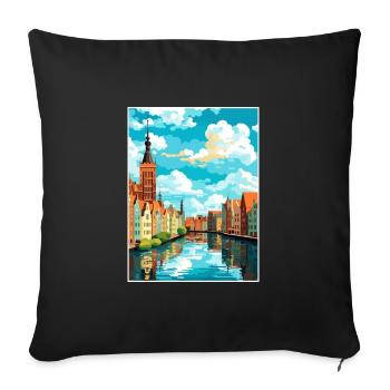 Gdansk Polish Baltic Coast Poland Travel Poster - Sofa pillowcase 17,3'' x 17,3'' (45 x 45 cm) - black - Front