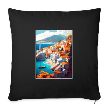 Hydra Grèce Décoration Vintage Voyage Affiche WPA - Housse de coussin décorative 45 x 45 cm - noir - Devant
