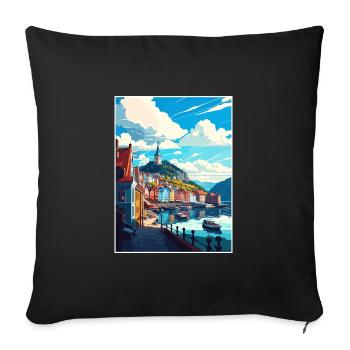 Bergan Norway Oslo Vintage Travel Poster Souvenir - Sofa pillowcase 17,3'' x 17,3'' (45 x 45 cm) - black - Front