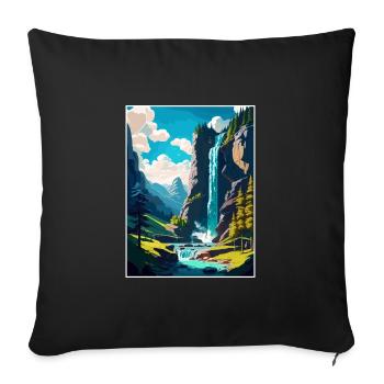 Chutes de Trummelbach Suisse Affiche de voyage - Housse de coussin décorative 45 x 45 cm - noir - Devant