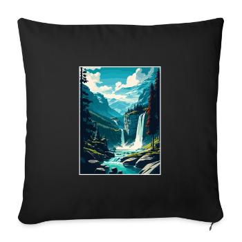 Engstligen Falls Suisse Affiche de voyage vintage - Housse de coussin décorative 45 x 45 cm - noir - Devant
