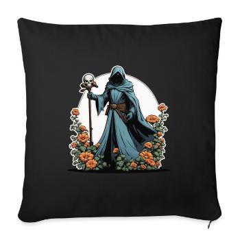 Illustration de fleurs de la Faucheuse - Housse de coussin décorative 45 x 45 cm - noir - Devant