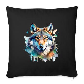 Watercolor Wolf Portrait - Sofa pillowcase 17,3'' x 17,3'' (45 x 45 cm) - black - Front