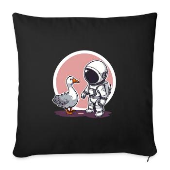Cute Astronaut and Goose Cartoon Design | Space - Sofa pillowcase 17,3'' x 17,3'' (45 x 45 cm) - black - Front