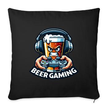 Une bière style cartoon qui joue aux jeux video - Housse de coussin décorative 45 x 45 cm - noir - Devant