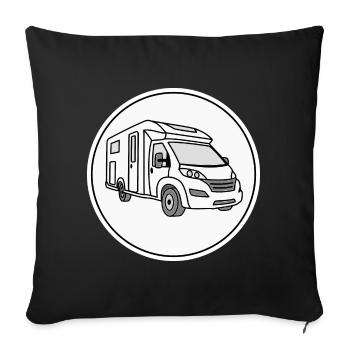 Motorhome (semi-integrated) in round white logo - Sofa pillowcase 17,3'' x 17,3'' (45 x 45 cm) - black - Front