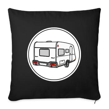 Wohnwagen / Caravan in rundem weißen Logo - Sofakissenbezug 45 x 45 cm - Schwarz - Vorne