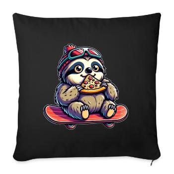Sloth Skateboarder: Pizza Ride - Sofa pillowcase 17,3'' x 17,3'' (45 x 45 cm) - black - Front