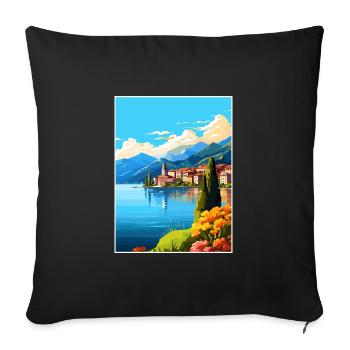 Comer See Italien Dekoration Vintage Reiseposter - Sofakissenbezug 45 x 45 cm - Schwarz - Vorne
