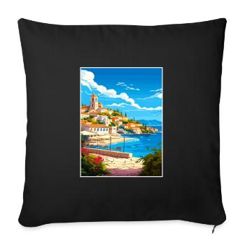 Skiathos Greece Decoration Vintage Travel Poster - Sofa pillowcase 17,3'' x 17,3'' (45 x 45 cm) - black - Front