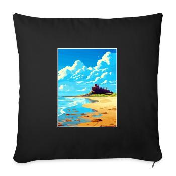 Bamburgh Castle Angleterre Vintage voyage affiche WPA - Housse de coussin décorative 45 x 45 cm - noir - Devant