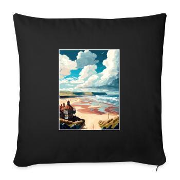 Saltburn au bord de la mer Angleterre Vintage voyage affiche - Housse de coussin décorative 45 x 45 cm - noir - Devant
