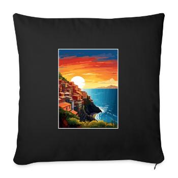 Cinque Terre Italy Decoration Patmos Travel Poster - Sofa pillowcase 17,3'' x 17,3'' (45 x 45 cm) - black - Front