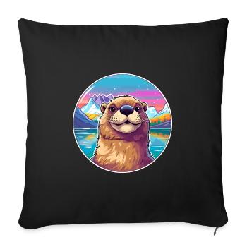 Biber Aquarell Karikatur Kawaii Haustier Tier Farbe - Sofakissenbezug 45 x 45 cm - Schwarz - Vorne