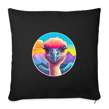 Strauß Aquarell Karikatur Kawaii Haustier Tier Farbe - Sofakissenbezug 45 x 45 cm - Schwarz - Vorne