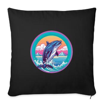 Dolphin Watercolor Cartoon Kawaii Pet Animal Color - Sofa pillowcase 17,3'' x 17,3'' (45 x 45 cm) - black - Front