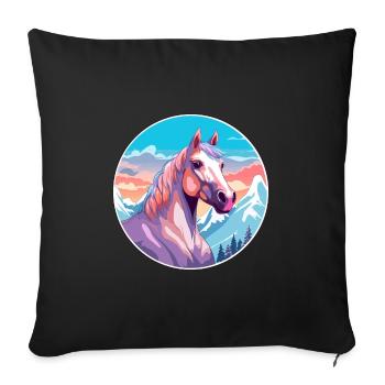 Cheval Aquarelle Dessin Animé Kawaii Animal De Compagnie Animal Colorfu - Housse de coussin décorative 45 x 45 cm - noir - Devant