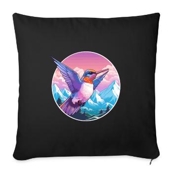 Kolibri Aquarell Karikatur Kawaii Haustier Tier C - Sofakissenbezug 45 x 45 cm - Schwarz - Vorne