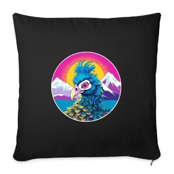 Paon Aquarelle Dessin Animé Kawaii Animal De Compagnie Animal Couleur - Housse de coussin décorative 45 x 45 cm - noir - Devant
