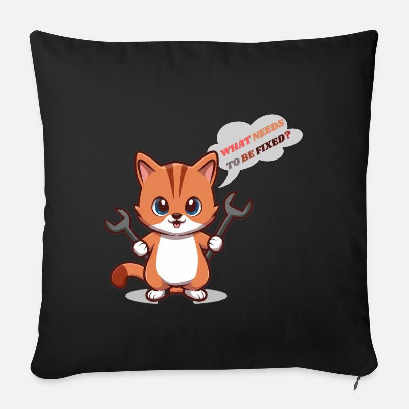 Cute Kitten with Tools and Question - Sofa pillowcase 17,3'' x 17,3'' (45 x 45 cm) - black