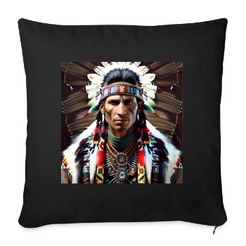 Chef de tribu amérindienne - Housse de coussin décorative 45 x 45 cm - noir - Devant
