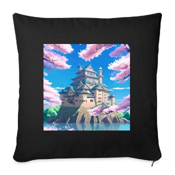 Japanese Castle surrounded by Cherry Blossom Trees - Sofa pillowcase 17,3'' x 17,3'' (45 x 45 cm) - black - Front