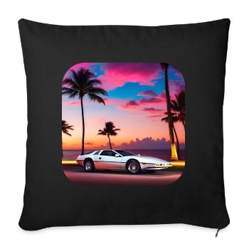 Cooles Auto mit Palmen im Sonnenuntergang IV - Sofakissenbezug 45 x 45 cm - Schwarz - Vorne