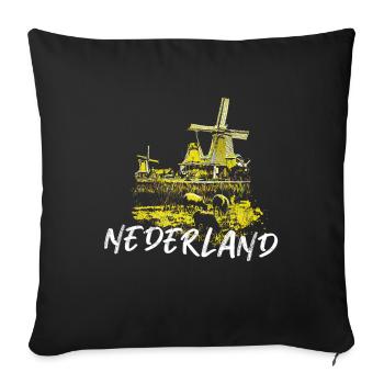 Illustration of windmills Netherlands, yellow - Sofa pillowcase 17,3'' x 17,3'' (45 x 45 cm) - black - Front