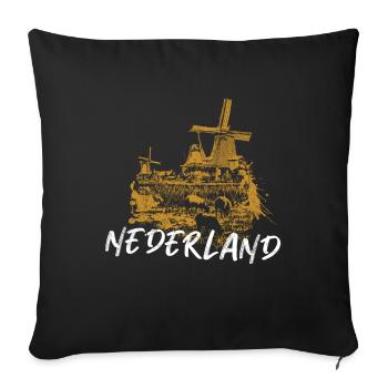 Illustration typical windmills in the Netherlands - Sofa pillowcase 17,3'' x 17,3'' (45 x 45 cm) - black - Front