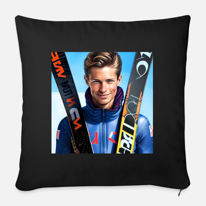 Sauteur à ski - Housse de coussin décorative 45 x 45 cm - noir