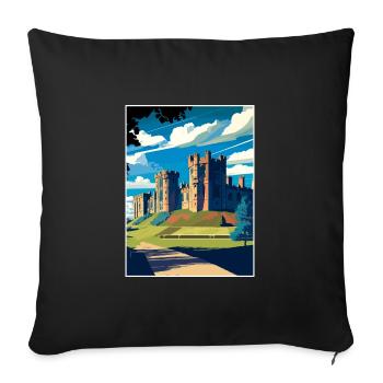 Alnwick Castle England Vintage Travel Illustration - Sofa pillowcase 17,3'' x 17,3'' (45 x 45 cm) - black - Front