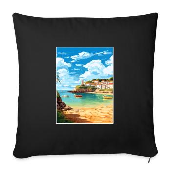 Portscatho Cornwall Vintage voyage affiche Souvenir - Housse de coussin décorative 45 x 45 cm - noir - Devant