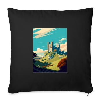 Corfe Castle Angleterre Vintage voyage affiche WPA Art - Housse de coussin décorative 45 x 45 cm - noir - Devant