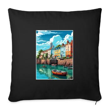 Tenby Seascape Wales Vintage Travel Poster WPA Art - Sofa pillowcase 17,3'' x 17,3'' (45 x 45 cm) - black - Front