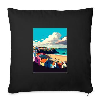 Tenby Seascape Wales Vintage Travel Poster WPA Art - Sofa pillowcase 17,3'' x 17,3'' (45 x 45 cm) - black - Front